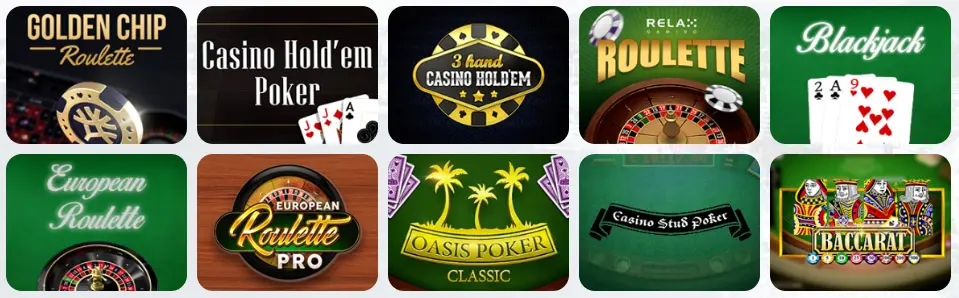 Jeux de table au Bronze Casino
